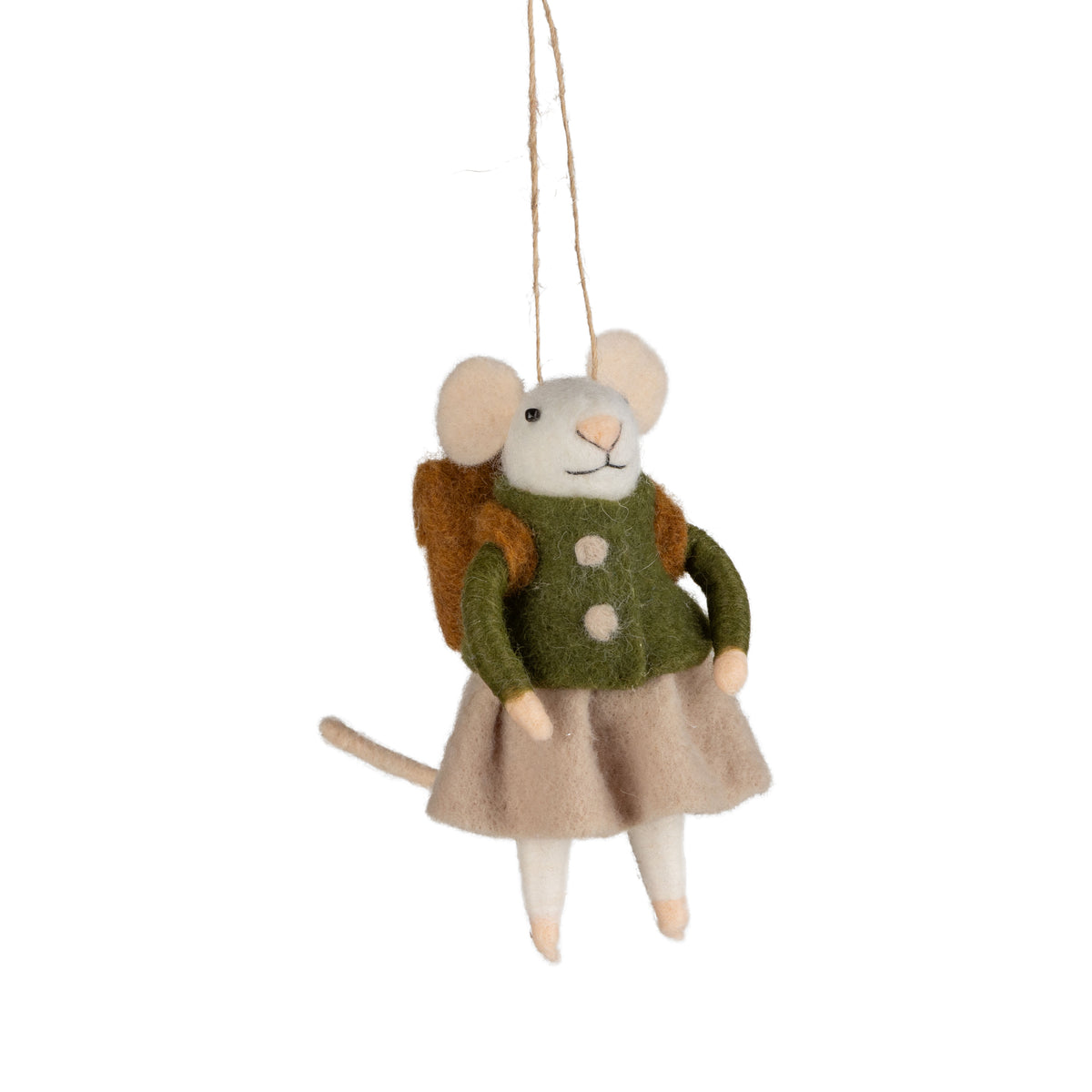 Felt Hiker Mice Green + Beige Ornament