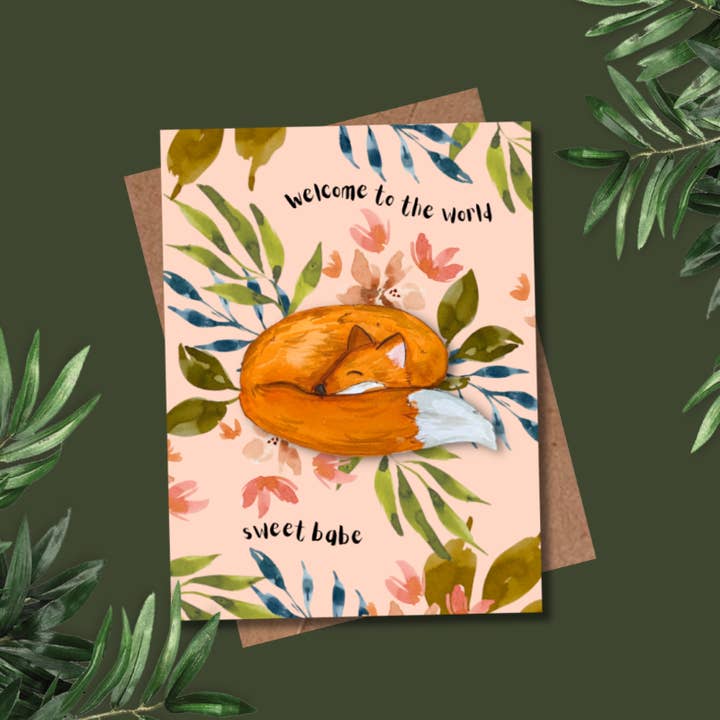 Baby Fox Watercolor Art Baby Card
