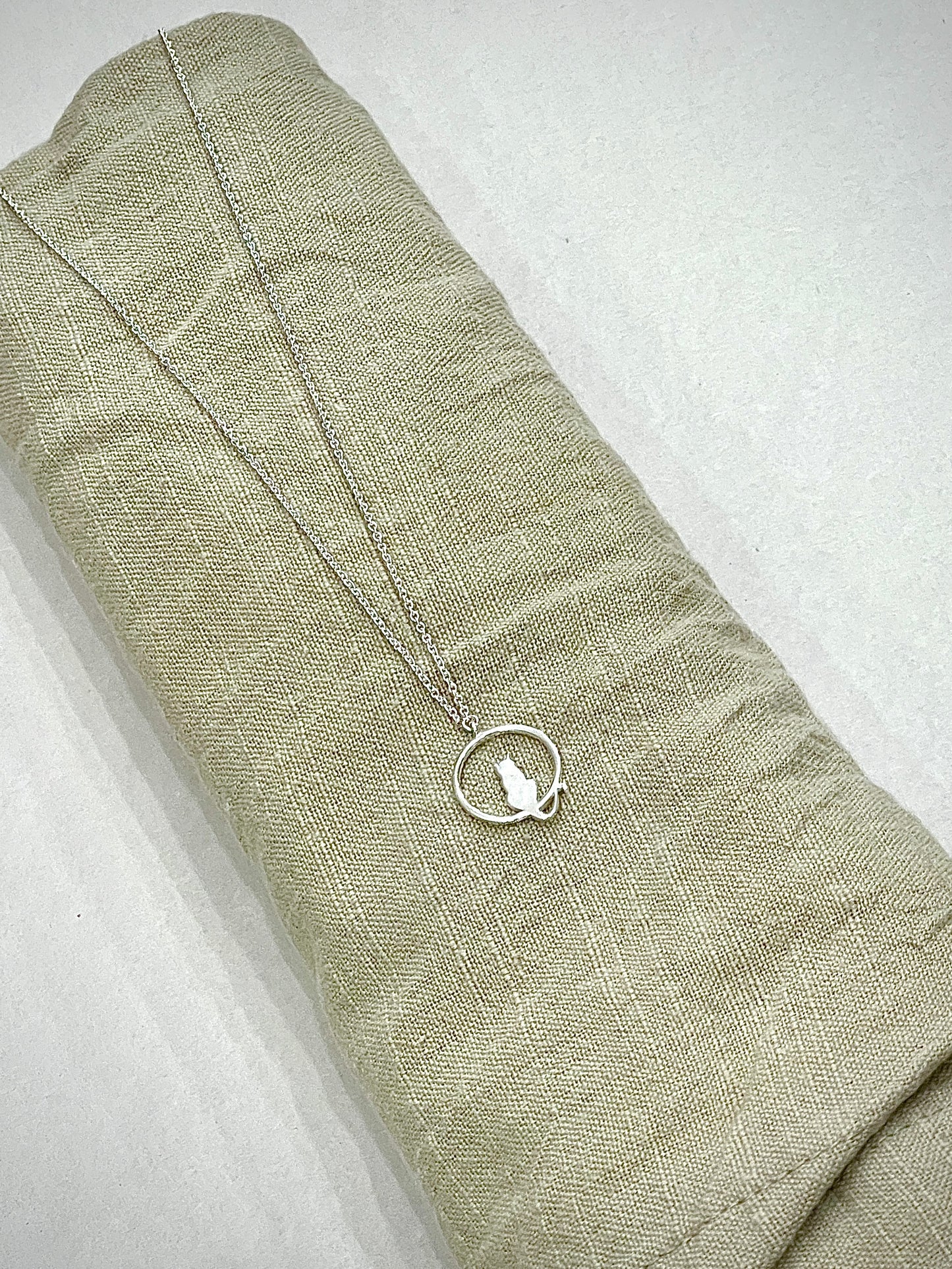 Cat In Circle Sterling Silver Necklace