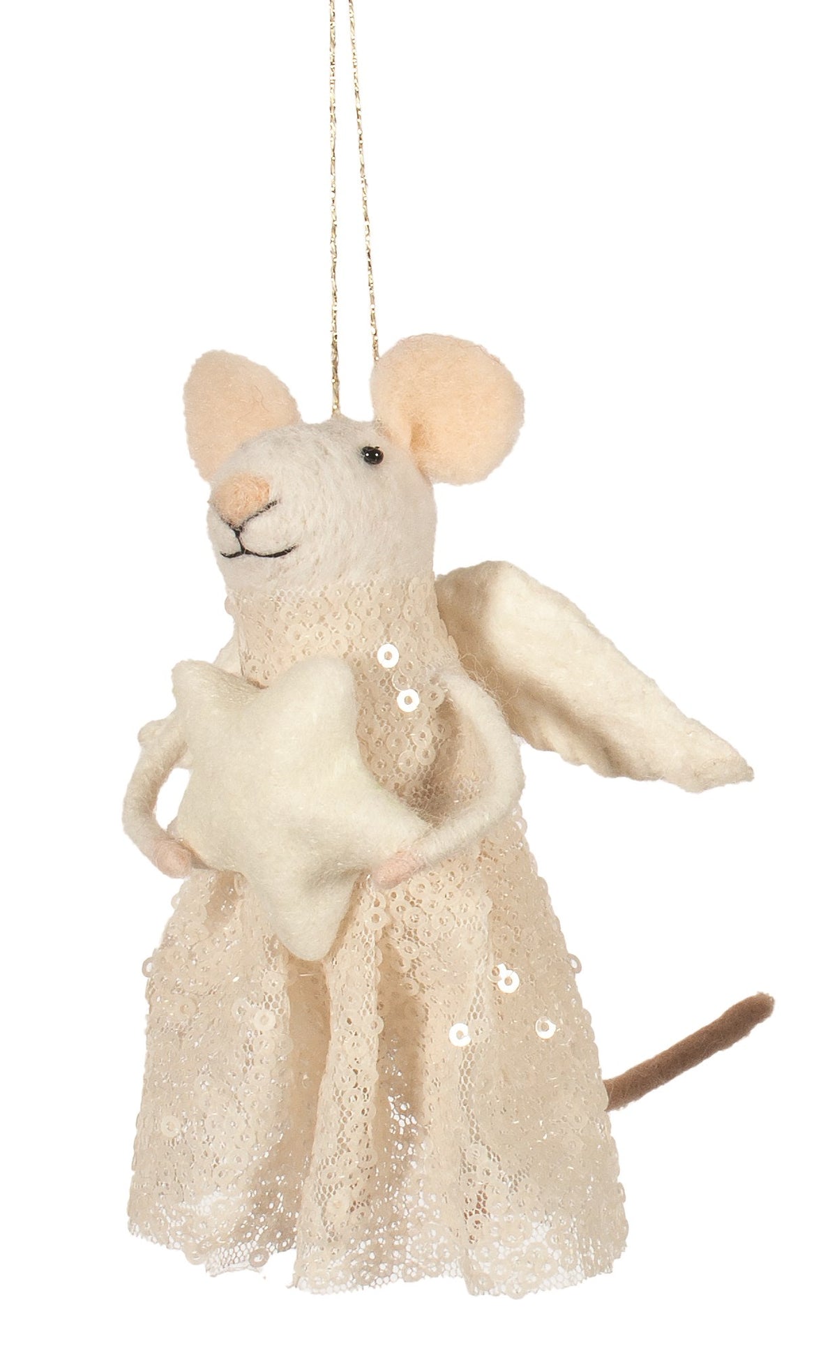 F3 - Felted Wool Angel Mouse with Sequin Dress Christmas Ornament