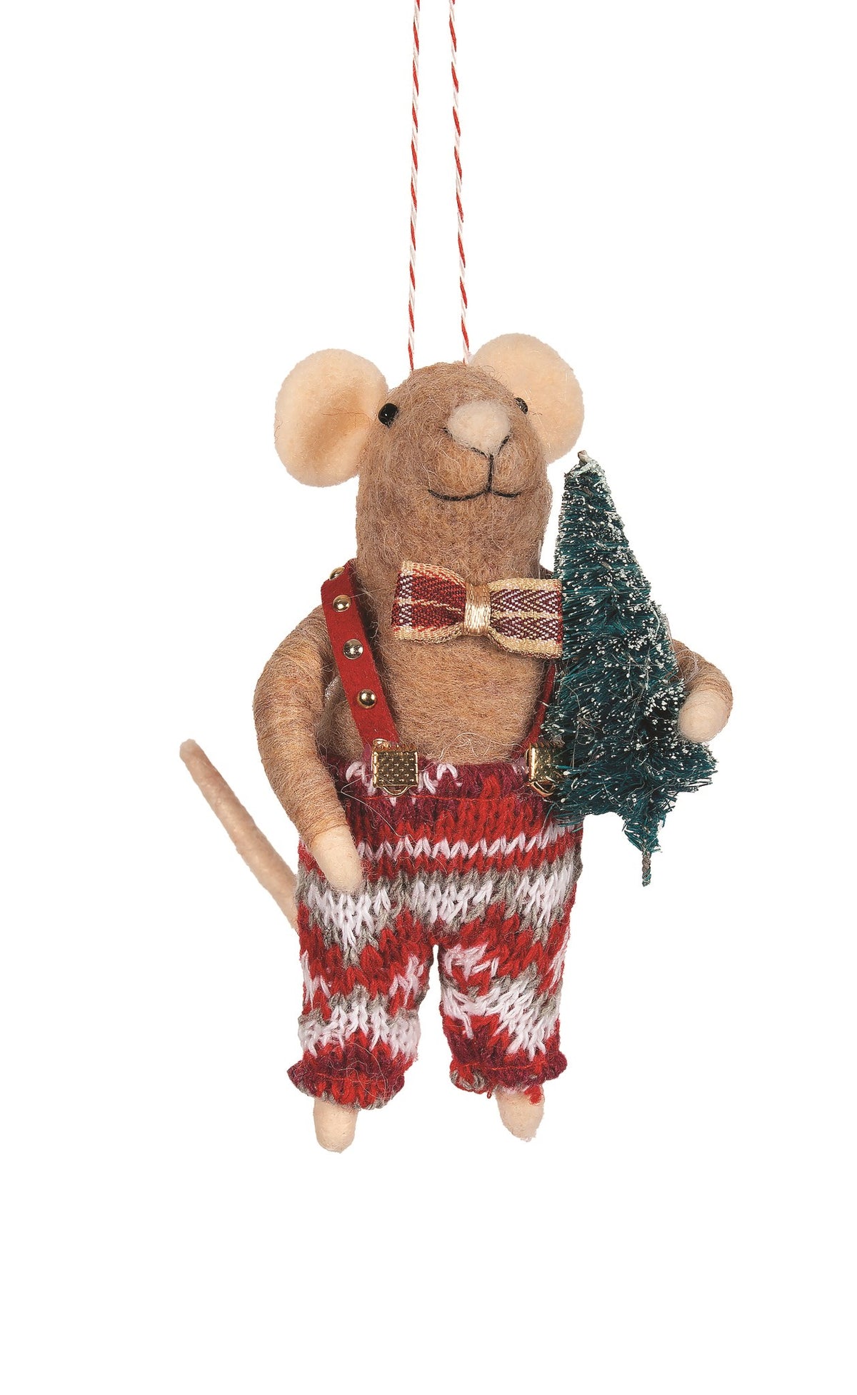 F2 - Felt Mouse with Red Knit Outfit Christmas Ornament
