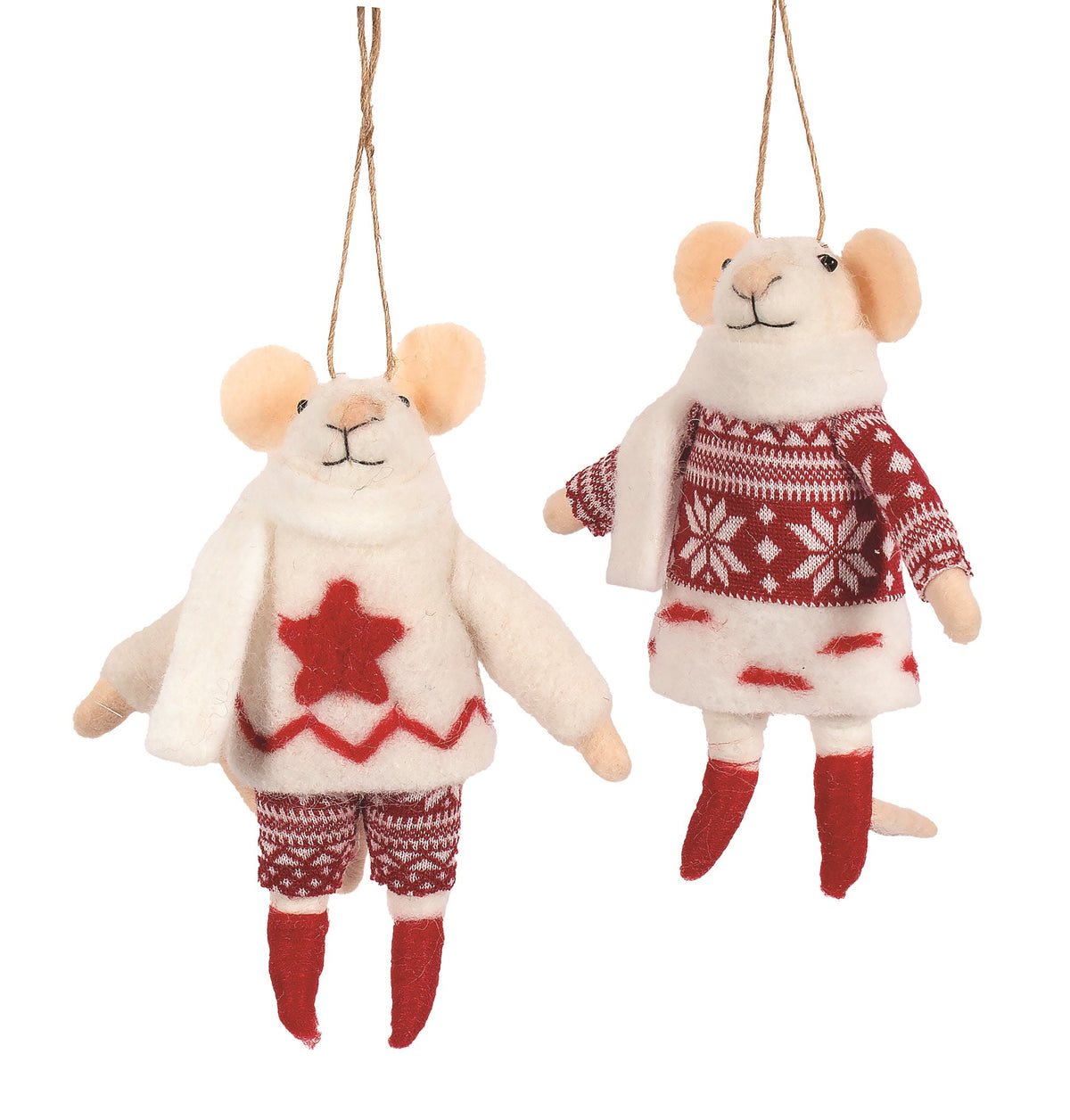 F22 - Felt Mice Couple in Nordic Knit Outfits Christmas Ornament