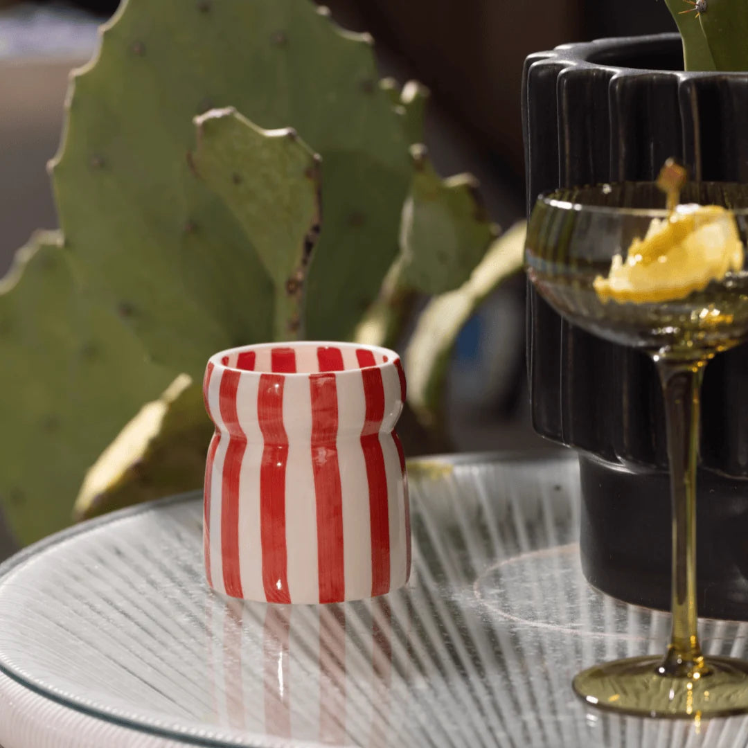 Cabana Red Striped Ceramic Candle Hibiscus Bay