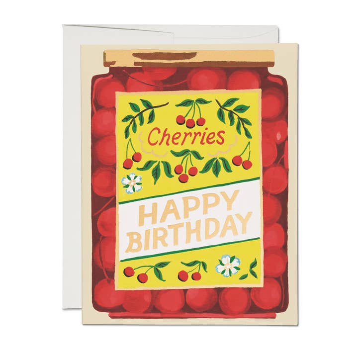 Jar Of Cherries Birthday Greeting Card