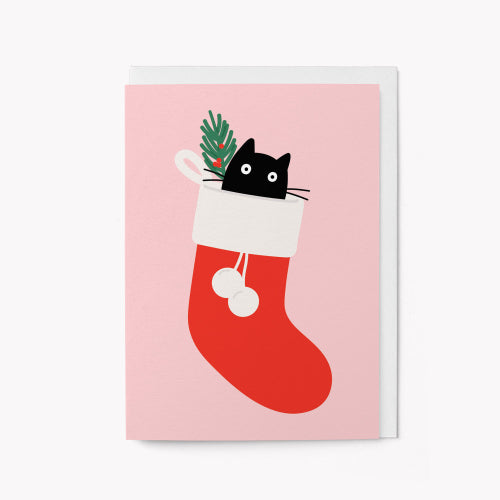 Cat In Stocking Christmas Card
