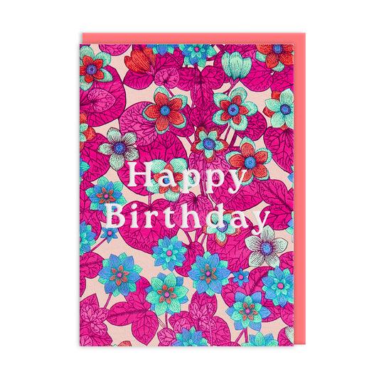 Neon Floral Pink and Blue Greeting Card