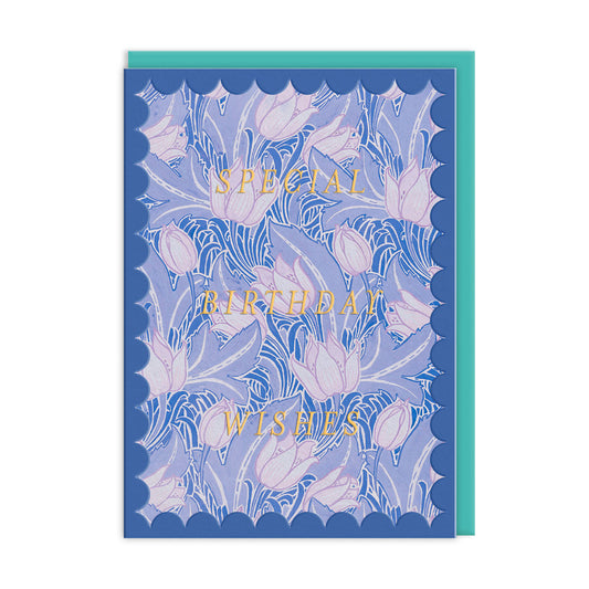 Scalloped Blue Arts & Crafts Greeting Card