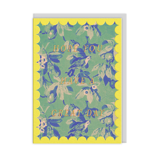 Scalloped Green and Blue Birds Greeting Card