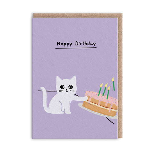 Pushing Cake Kitten Mini Greeting Card