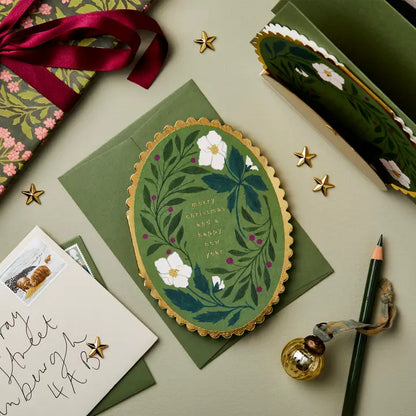 Green Flora Merry Christmas Card