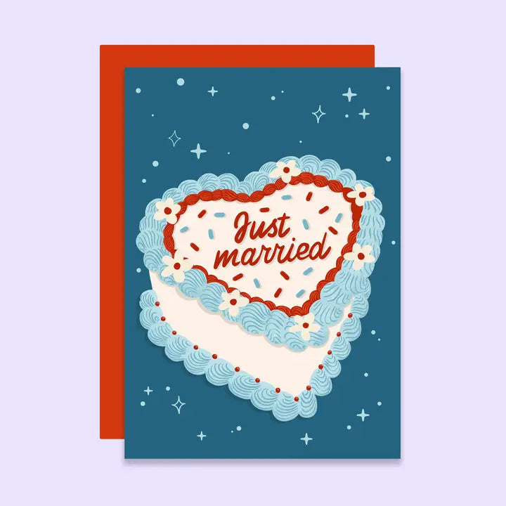 Just Married Vintage Cake Wedding Card