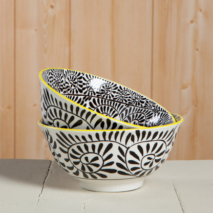 6" Stamped Bowl Black Vines