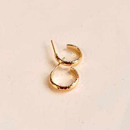 Finely Hammered Hoop On Post 13mm Earrings