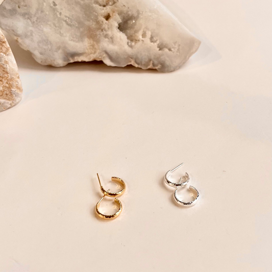 Finely Hammered Hoop On Post 13mm Earrings