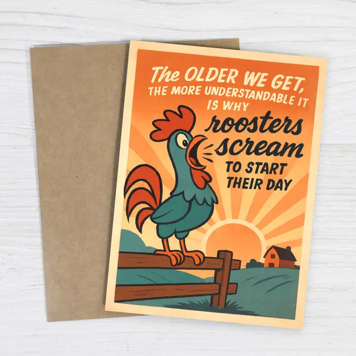 Rooster Screaming Funny Birthday Card