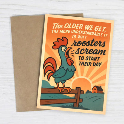 Rooster Screaming Funny Birthday Card