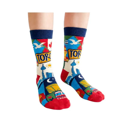 Toronto Scenic Urban Culture Crew Socks with City Icons and Travel Illustration