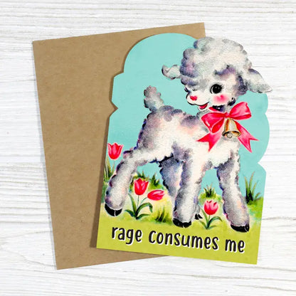 Rage Consumes Me Cute Vintage Lamb Greeting Card