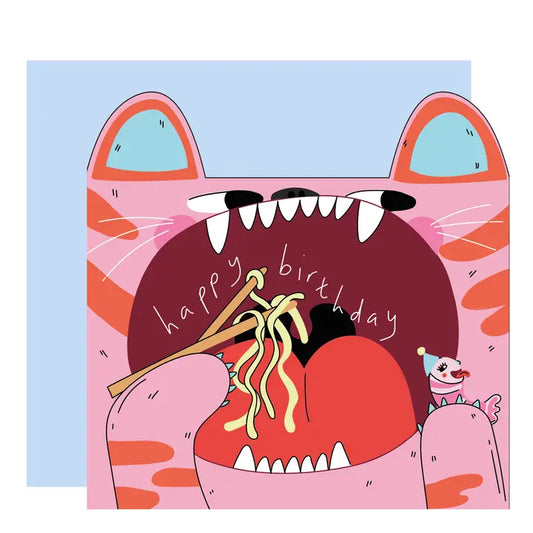 Tiger Eats Noodles Die Cut Greeting Card