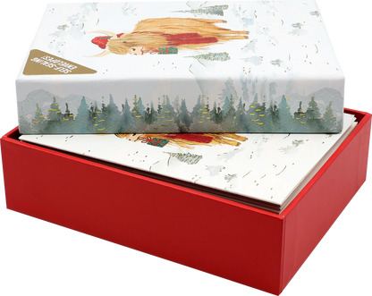 Festive Highland Cow Small Boxed Holiday Cards