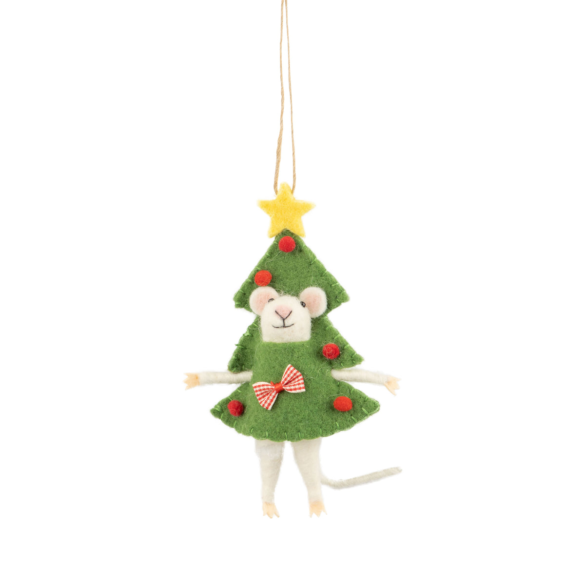 Felt Mouse Ornament Dressed As A Christmas Tree With A Star On Top
