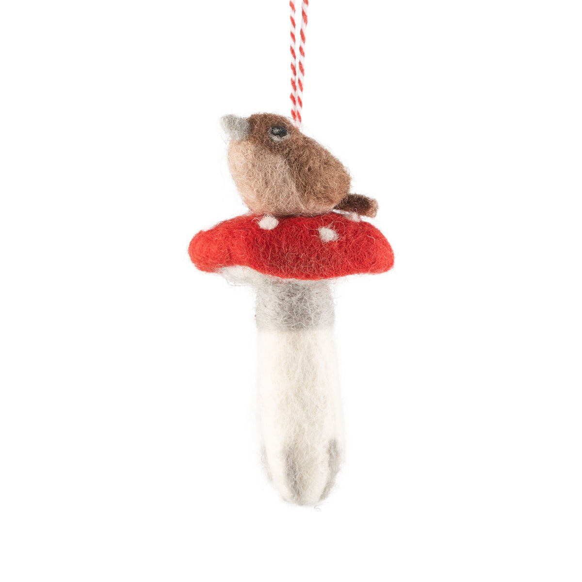 Felt Mushroom With Bird Ornament