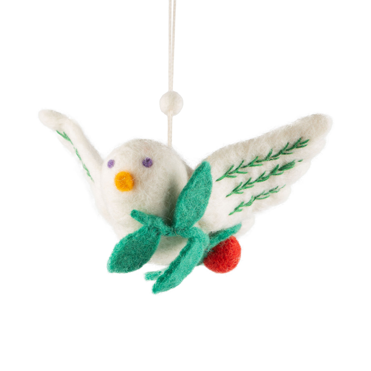 Felt Dove Of Peace With Holly Berry Wings Ornament