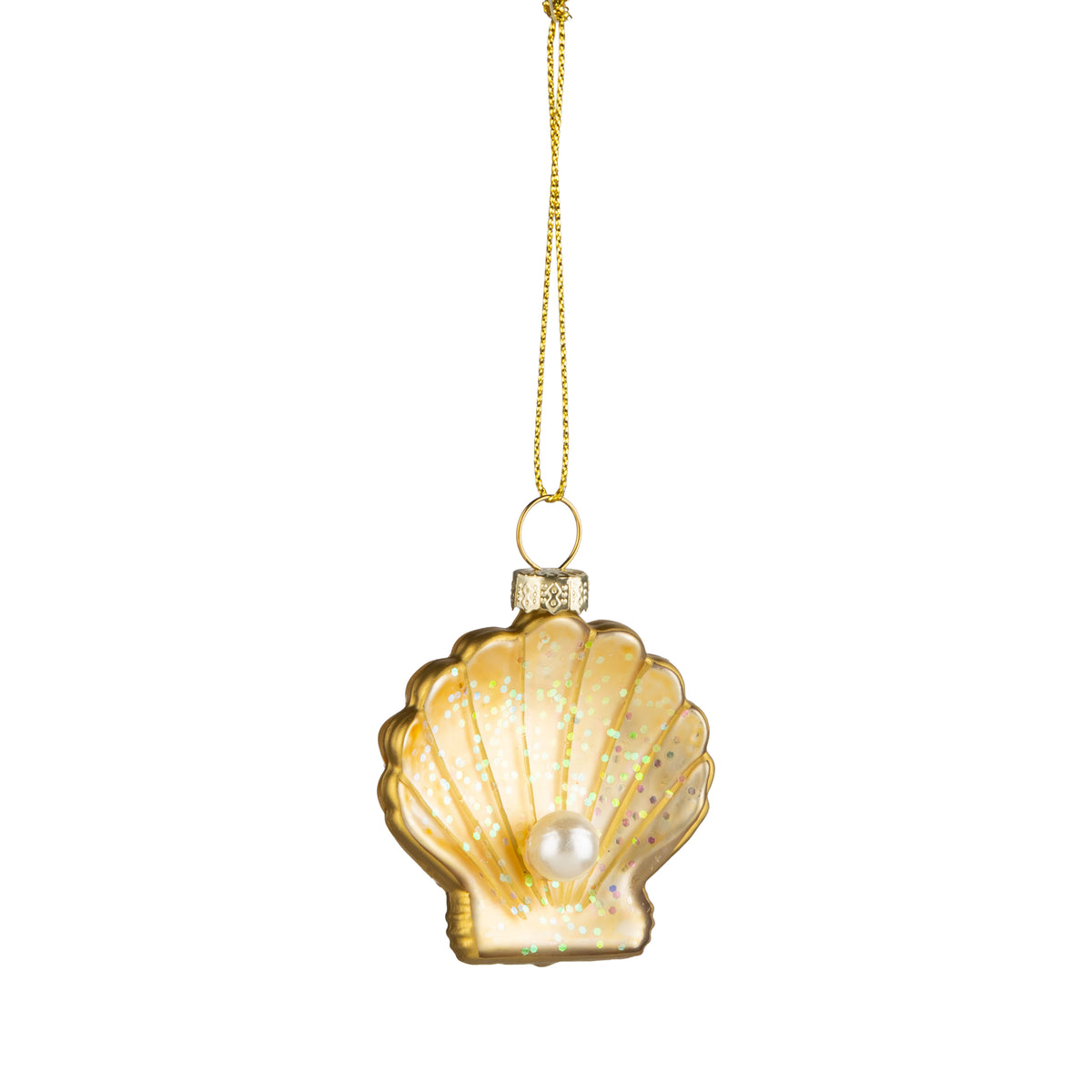 Glass Gold Seashell With Pearl + Gold Accent Ornament