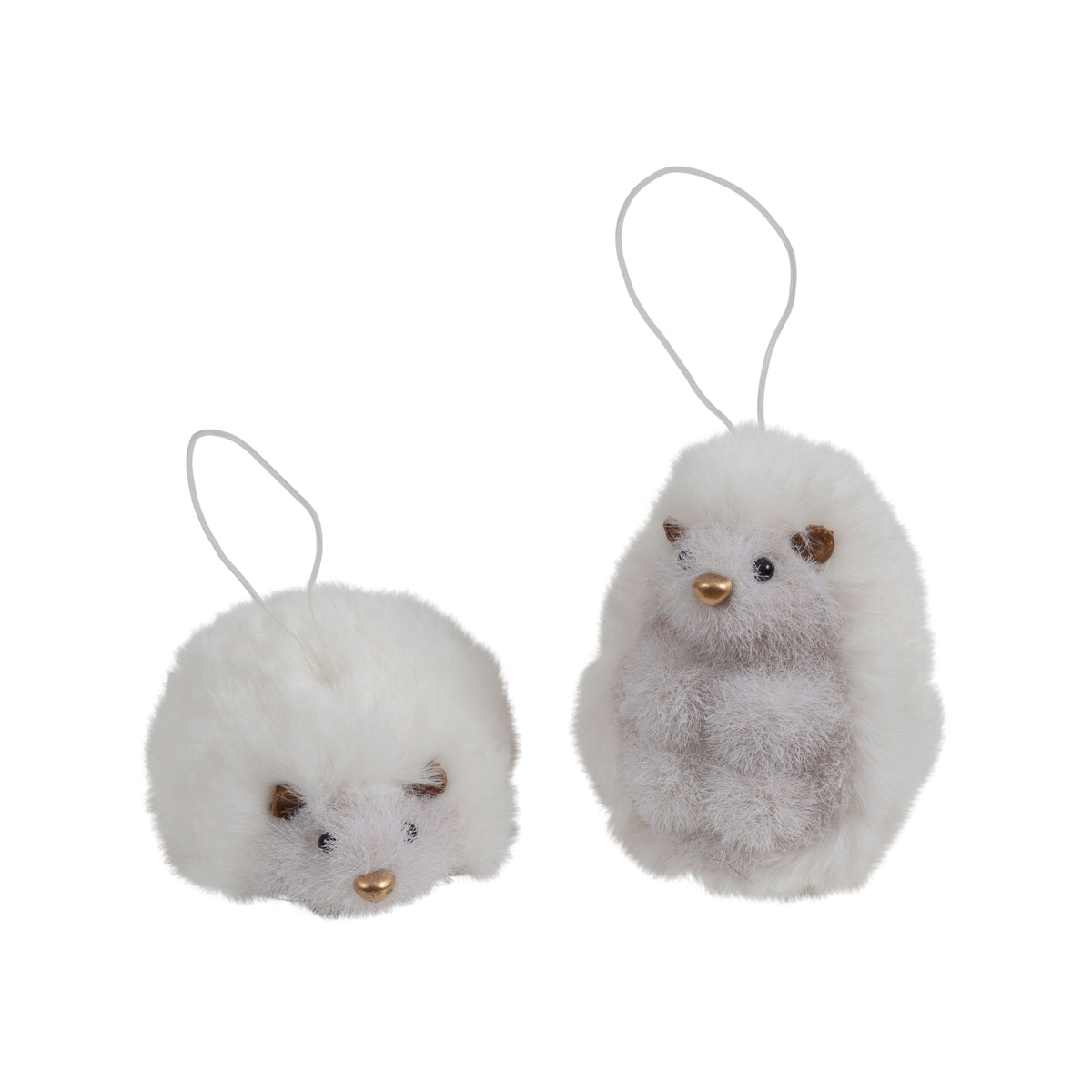 White Plush Hedgehog w/ Beige Flock Ornament