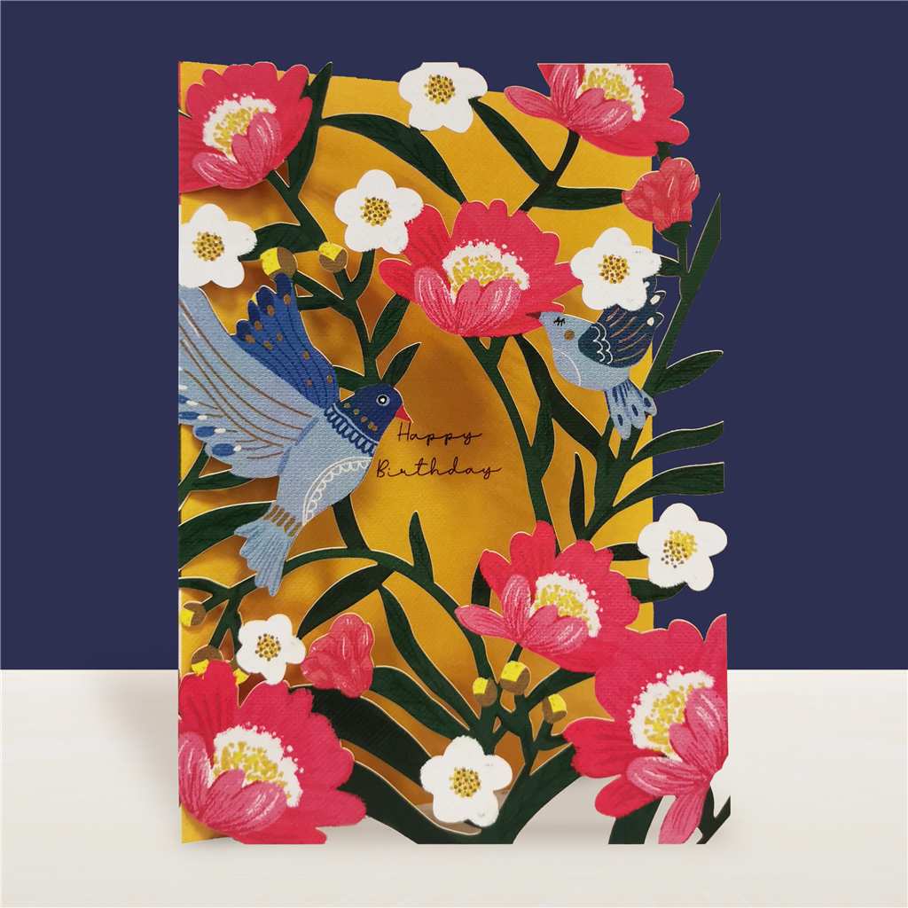 Blue Birds Happy Birthday Laser Cut Card