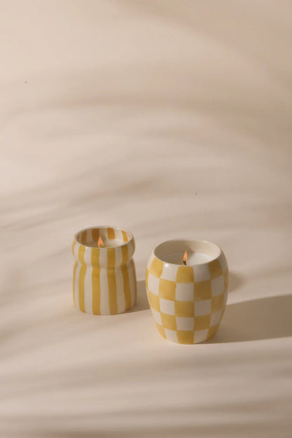 Cabana Ochre Striped Ceramic Candle Gold Coast