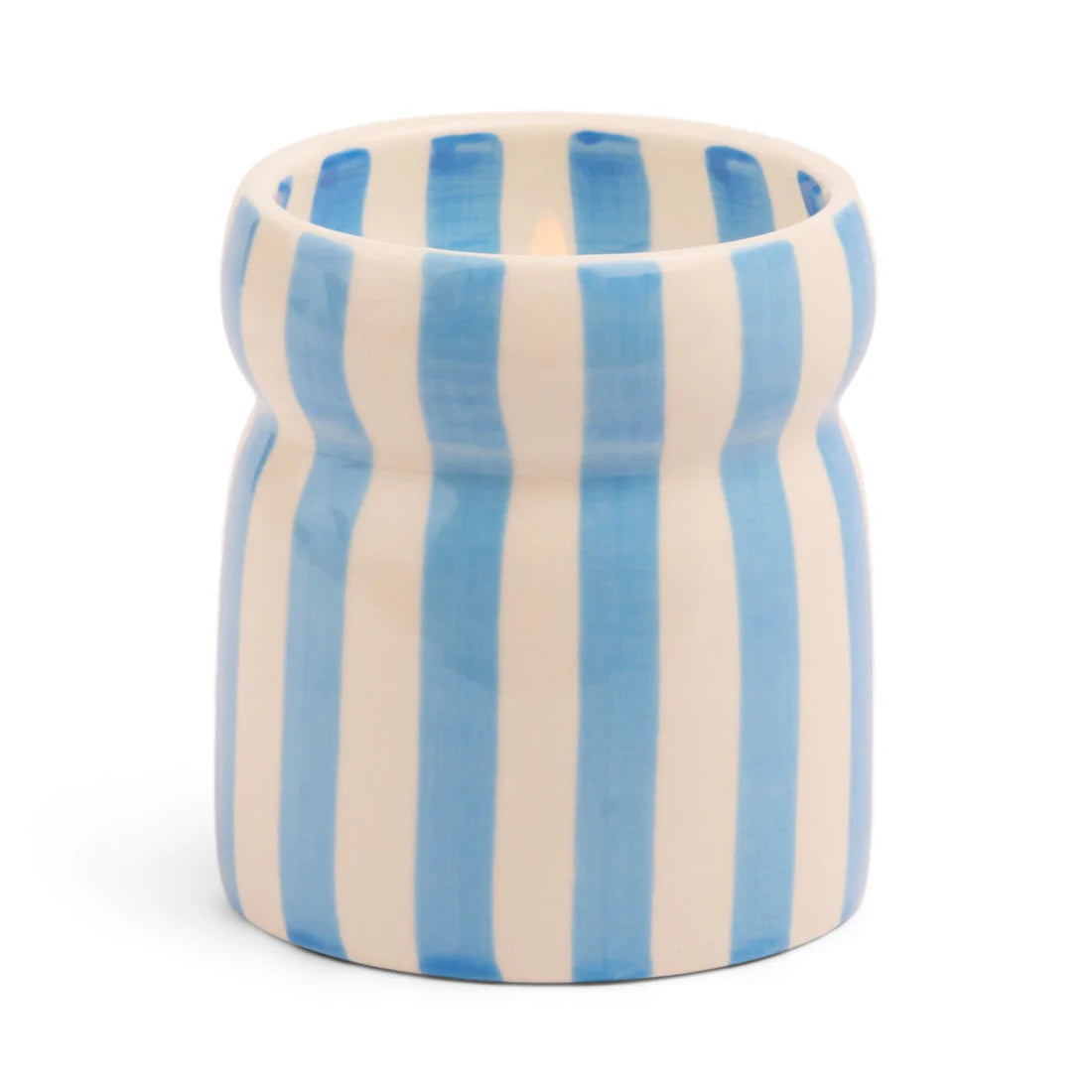 Cabana Blue Striped Ceramic Candle Lost At Sea