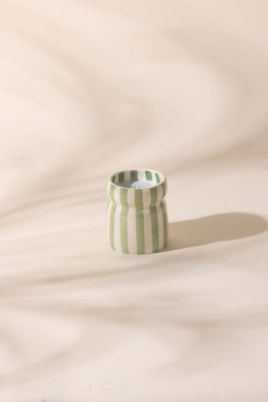 Cabana Sage Striped Ceramic Candle Bora Bora