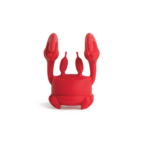 Red crab-shaped container on a white background