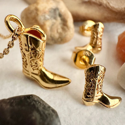 Dolly Cowboy Boot Stud Earrings Silver