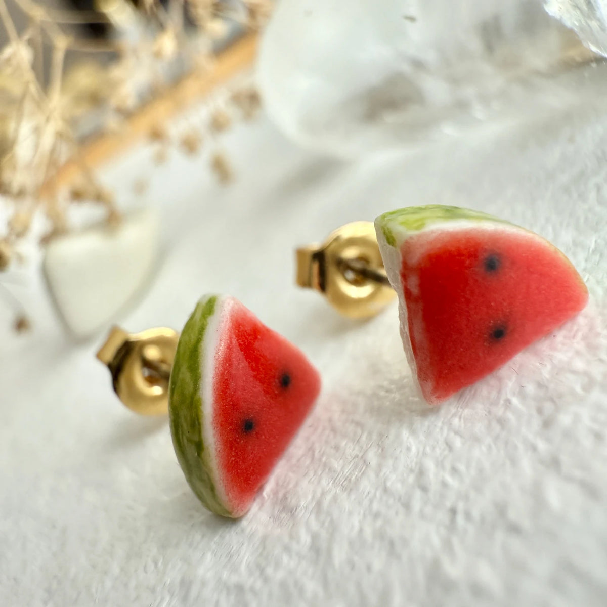 Melencia Porcelain Watermelon Slice Stud Earrings