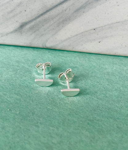 D Shape Stud-Brush Sterling Silver