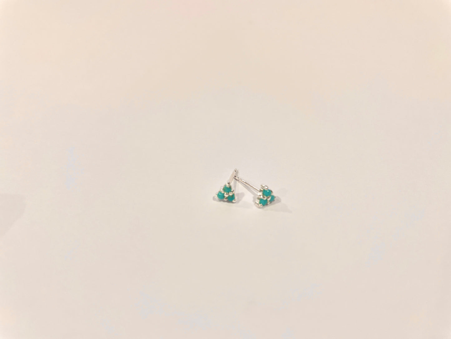 Tiny Triple Stone Triangle Turquoise Stud
