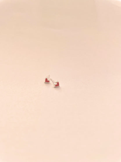 Super Tiny Enamel Heart Stud Earrings
