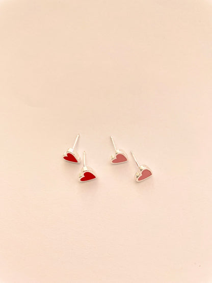 Red Enamel Heart Stud Large Sterling Silver