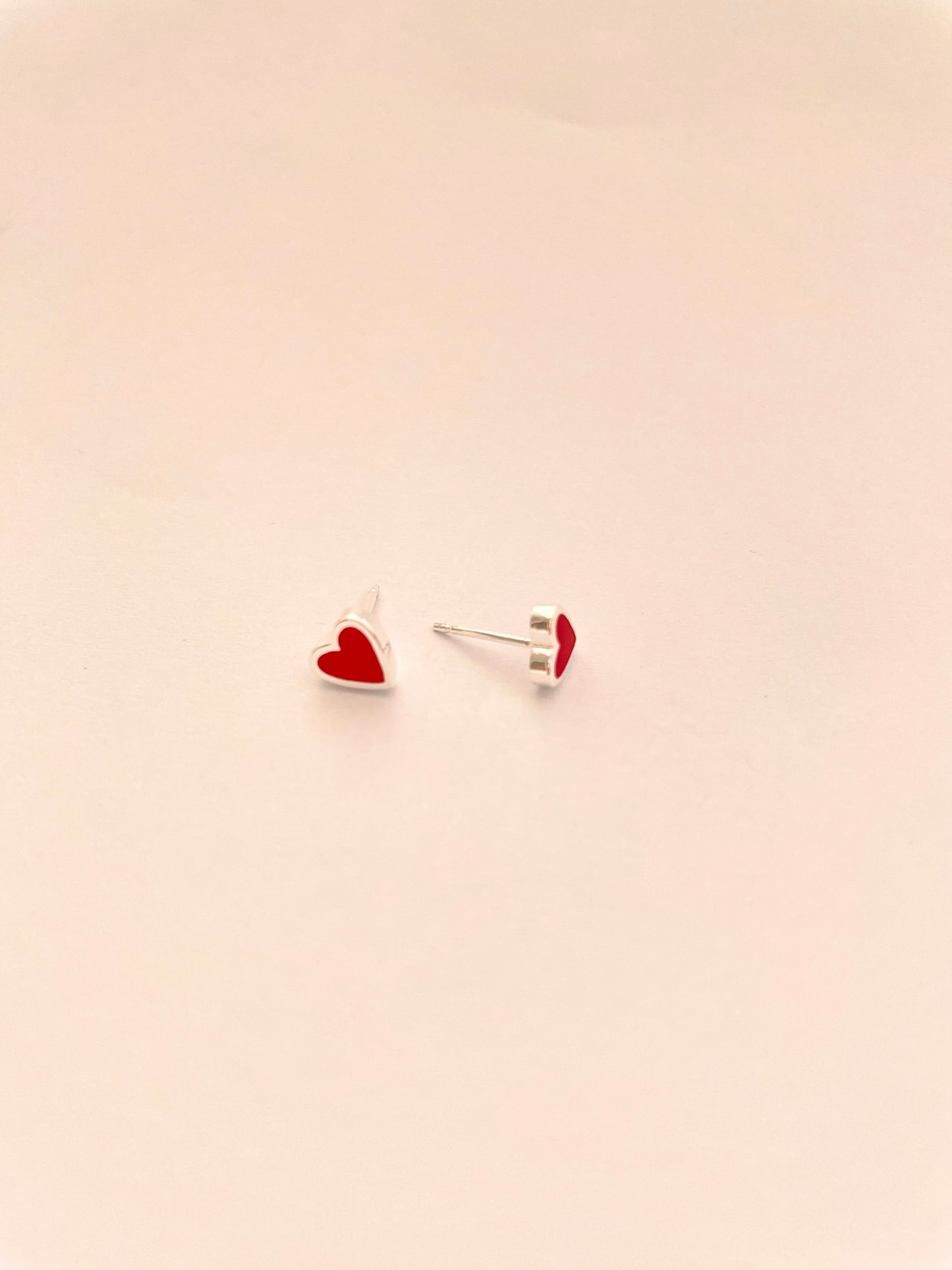 Red Enamel Heart Stud Large Sterling Silver