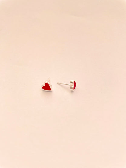 Red Enamel Heart Stud Large Sterling Silver