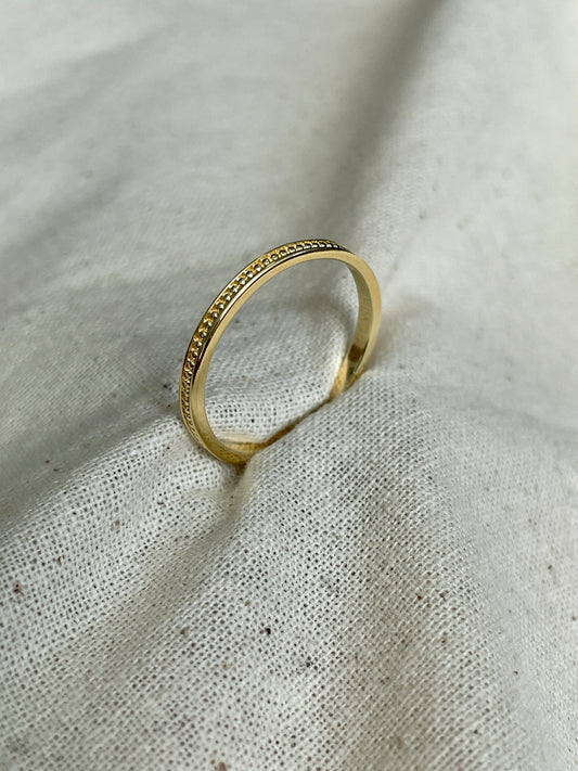 Slim Band With Centre Milgraine Row 14K Gold Ring Vermeil Ring