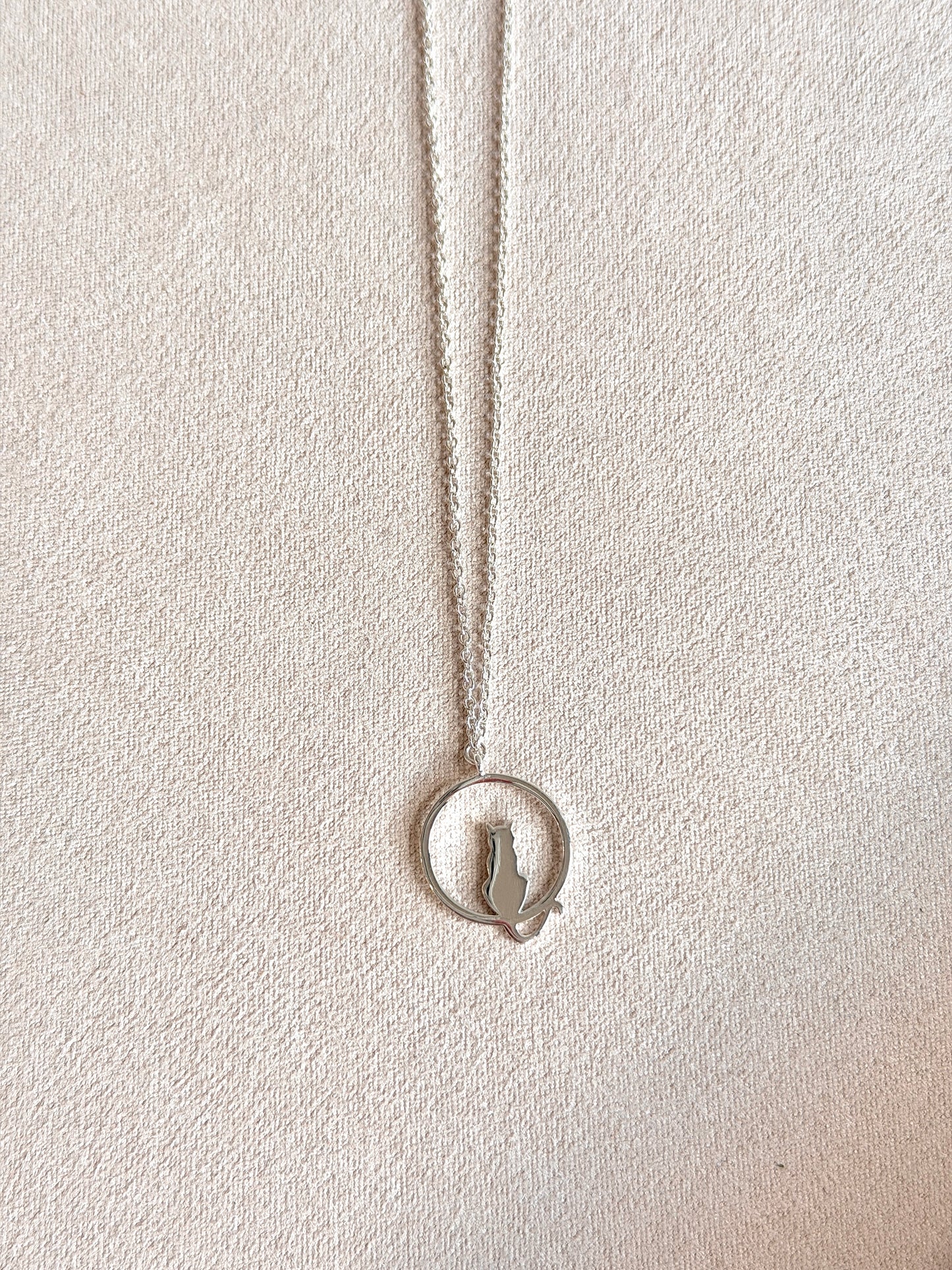 Cat In Circle Sterling Silver Necklace