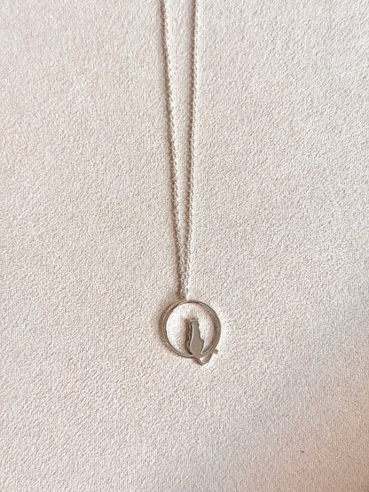 Cat In Circle Sterling Silver Necklace