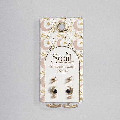 Stud Trio Ear Jacket Set Moon Black Spinel Gold