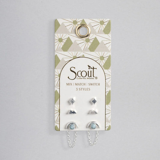 Stud Trio Ear Jacket Set Mountain Blue Howlite Silver