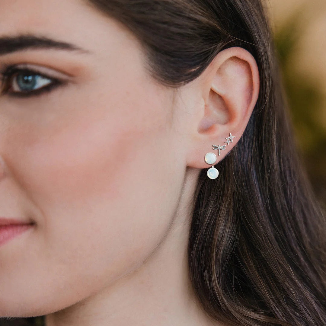 Stud Trio Ear Jacket Set Dragonfly Opalite Silver