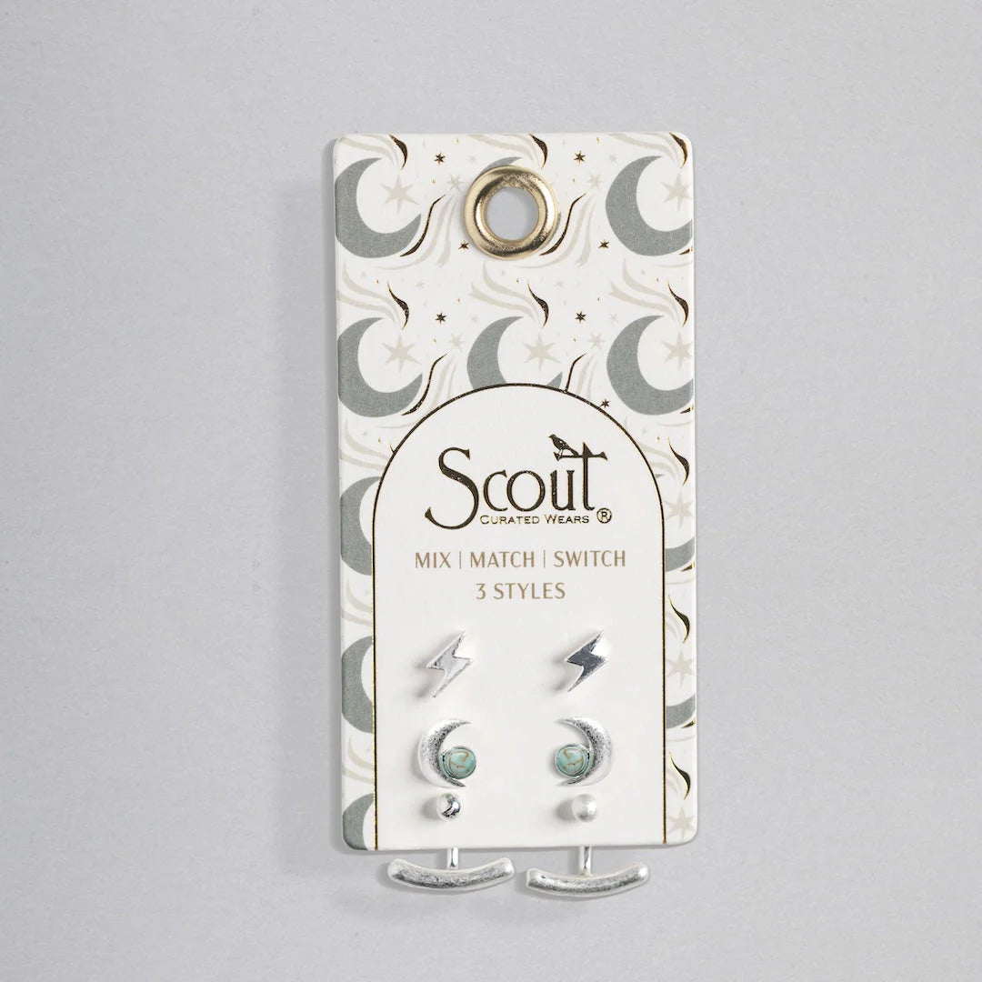 Stud Trio Ear Jacket Set Moon Turquoise Silver