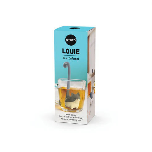 Boxed tea infuser with a glass of tea and product image on a white background